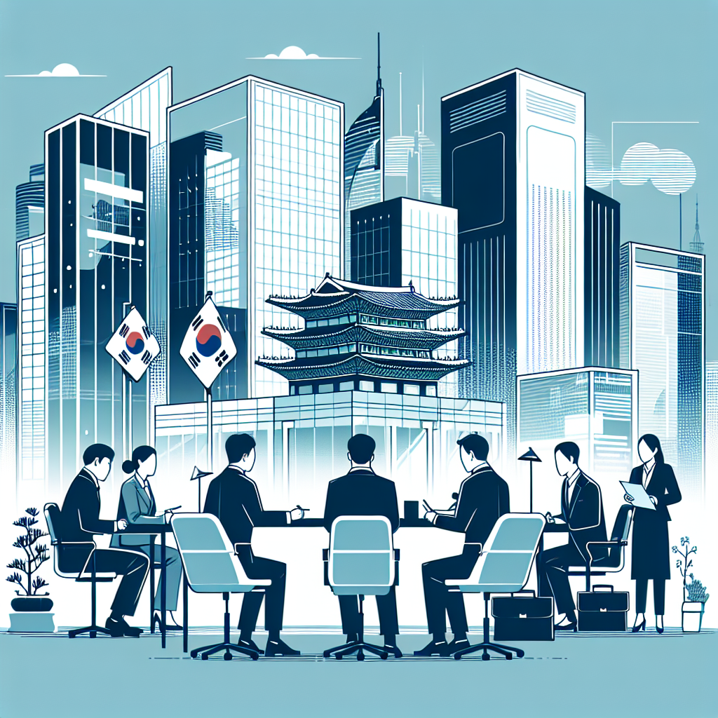 A professional setting depicting the process of company formation in South Korea, showcasing business elements.