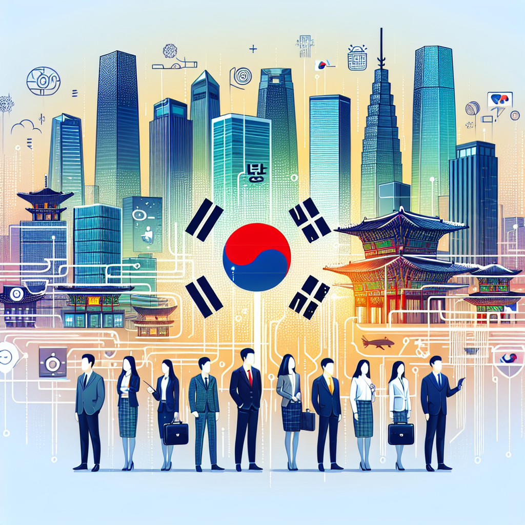 An illustration depicting the process of establishing a business in South Korea with modern elements.