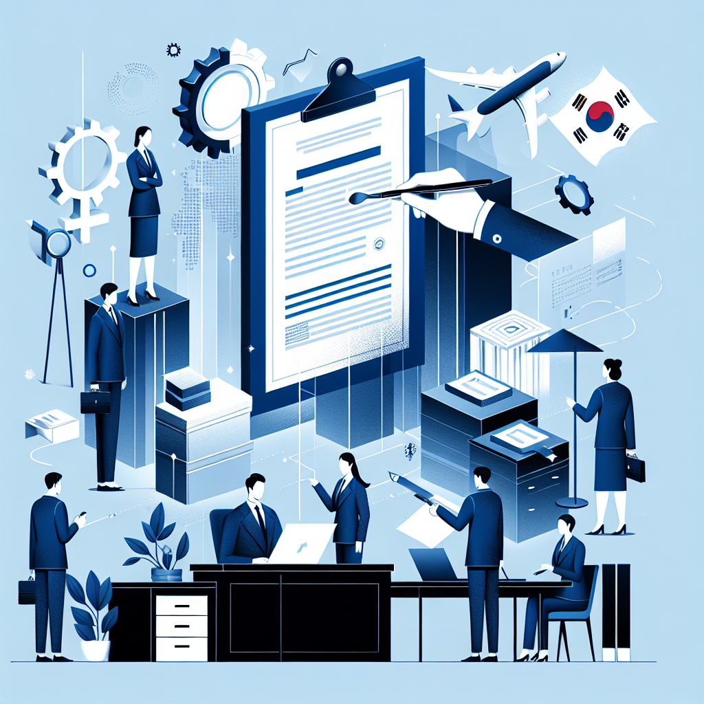 An illustration depicting the steps of starting a business in South Korea with cultural and business elements.